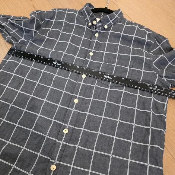 Folk Mens Windowpane Check Button Down Shirt Charcoal Grey Cotton Size 4 L - Picture 7 of 9